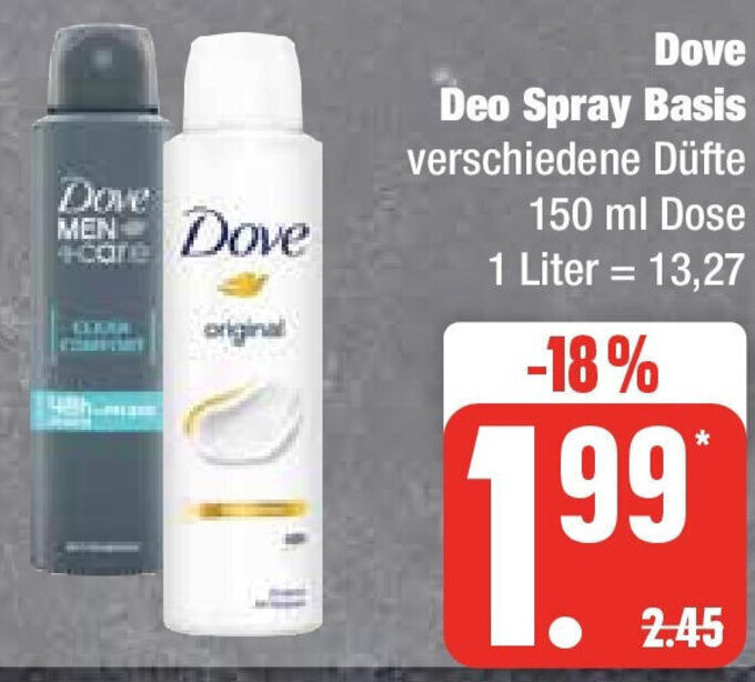 Dove Deo Spray Basis 150 ml Dose Angebot bei Edeka