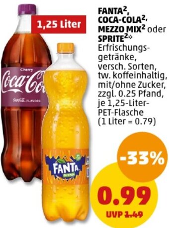 PENNY FANTA, COCA-COLA, MEZZO MIX oder SPRITE 1,25 Liter Angebot