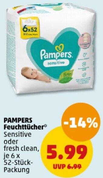 PENNY PAMPERS Feuchttücher 6 x 52 Stück Packung Angebot