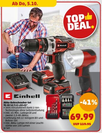 PENNY Einhell Akku-Bohrschrauber-Set TE-CD 12/1 Li +22+CL Angebot