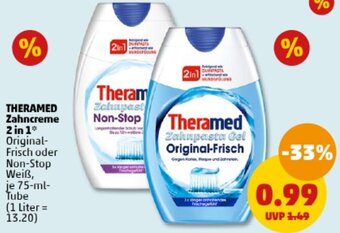 PENNY THERAMED Zahncreme 2 in 1, 75 ml Tube Angebot