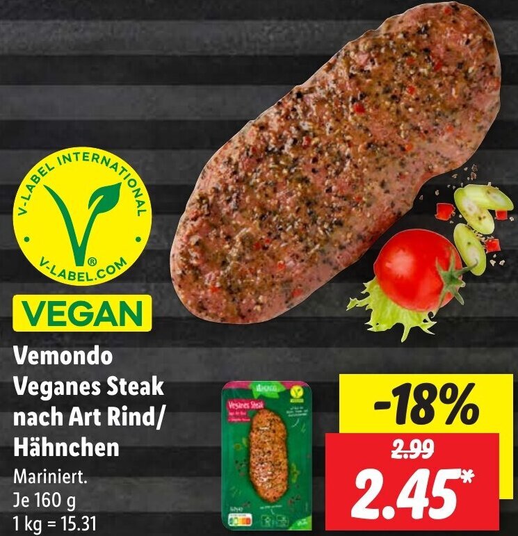 Vemondo Veganes Steak nach Art Rind/ Hähnchen 160 g Angebot bei Lidl