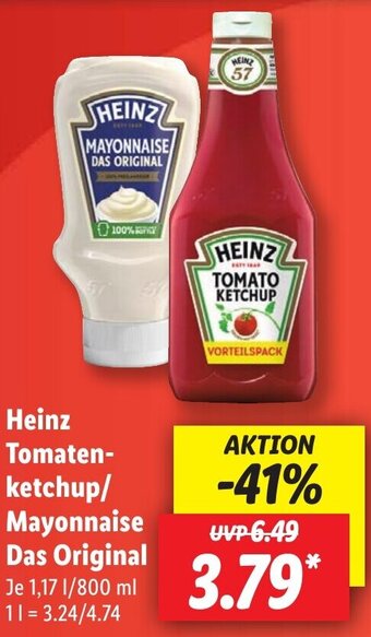 Lidl Heinz Tomatenketchup/ Mayonnaise Das Original 1,17 L/800 ml Angebot