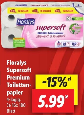 Lidl Floralys Supersoft Premium Toilettenpapier 16x180 Blatt Angebot