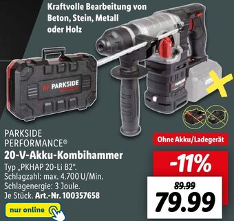 Lidl PARKSIDE PERFORMANCE 20-V-Akku-Kombihammer PKHAP 20-Li B2 Angebot