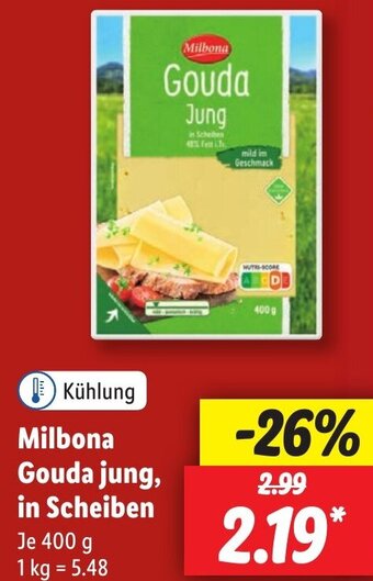 Lidl Milbona Gouda jung, in Scheiben 400 g Angebot