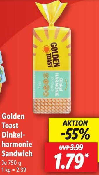 Lidl Golden Toast Dinkelharmonie Sandwich 750 g Angebot