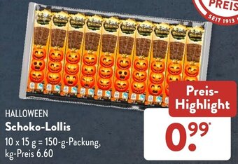 Aldi Süd HALLOWEEN Schoko-Lollis 150 g Packung Angebot