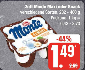 Marktkauf Zott Monte Maxi oder Snack 232-400g Angebot