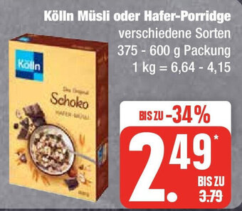 Marktkauf Kölln Müsli oder Hafer-Porridge verschiedene Sorten 375-600 g Packung Angebot