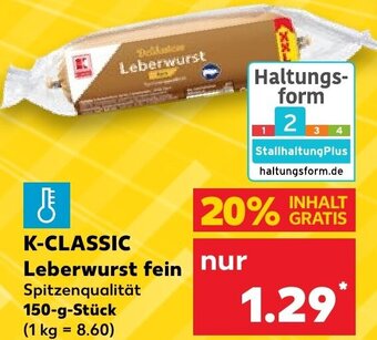 Kaufland K-CLASSIC Leberwurst fein 150 g Angebot