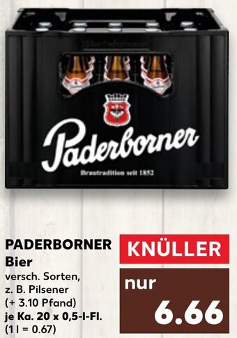 Kaufland PADERBORNER Bier Ka. 20x0,5 L-Fl. Angebot