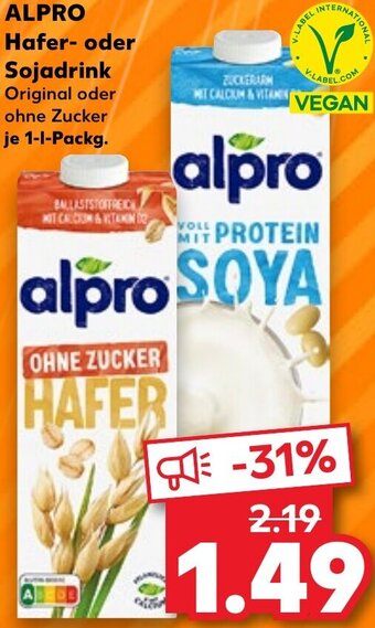 Kaufland ALPRO Hafer oder Sojadrink 1 L Packg. Angebot