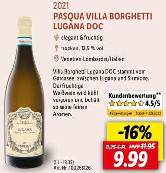 Lidl 2021 PASQUA VILLA BORGHETTI LUGANA DOC 0,75 L-Fl. Angebot