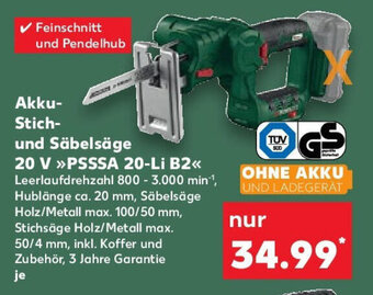 Kaufland Akku-Stich- und Säbelsäge 20 V PSSSA 20-Li B2 Angebot