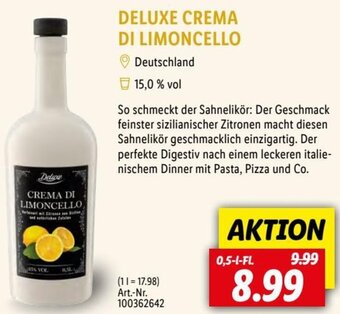 Lidl DELUXE CREMA DI LIMONCELLO 0,5 L-Fl. Angebot