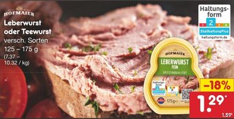 Netto Marken-Discount HOFMAIER Leberwurst oder Teewurst 125-175 g Angebot