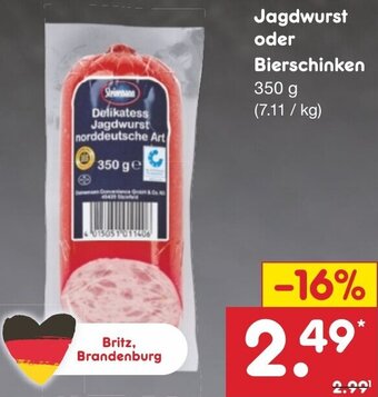 Netto Marken-Discount Jagdwurst oder Bierschinken 350 g Angebot