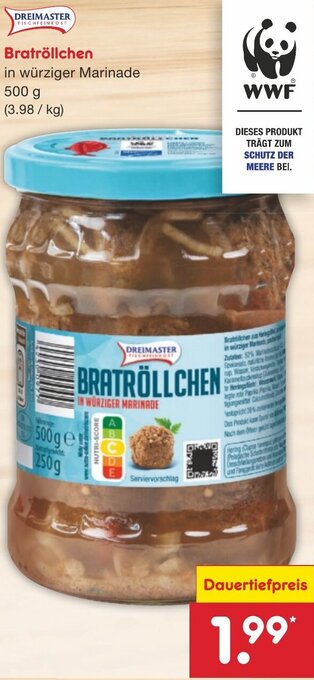 Netto Marken-Discount DREIMASTER Bratröllchen 500 g Angebot