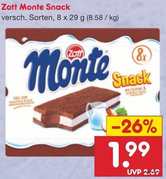 Netto Marken-Discount Zott Monte Snack 8 x 29 g Angebot