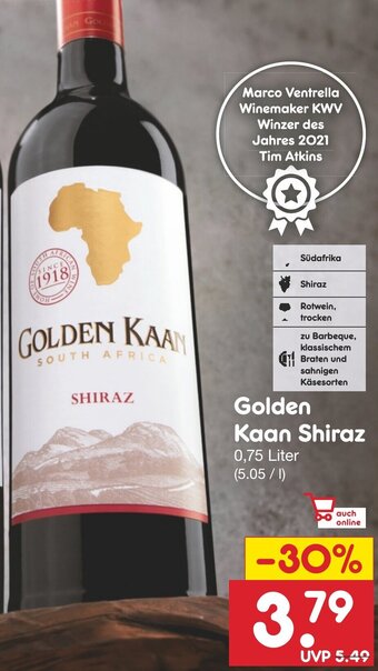 Netto Marken-Discount Golden Kaan Shiraz 0,75 Liter Angebot