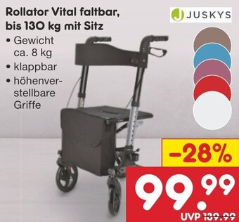 Netto Marken-Discount JUSKYS Rollator Vital faltbar, bis 130 kg mit Sitz Angebot