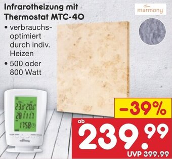 Netto Marken-Discount marmony Infrarotheizung mit Thermostat MTC-40 Angebot