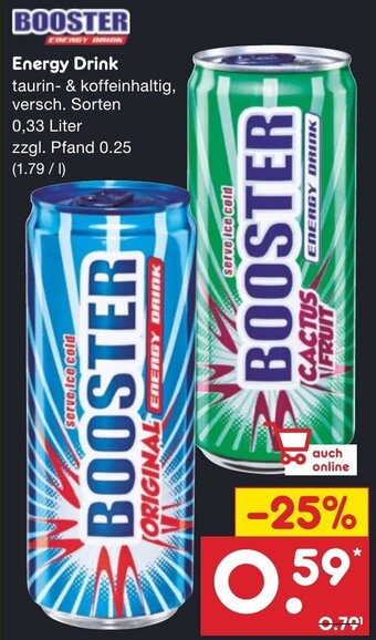 Netto Marken-Discount BOOSTER Energy Drink 0,33 Liter Angebot