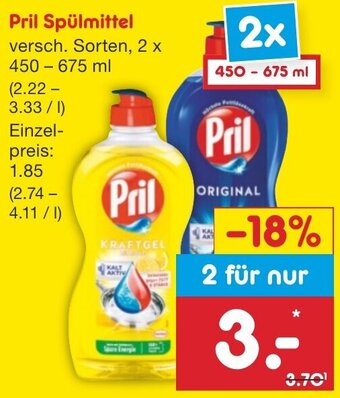 Netto Marken-Discount Pril Spülmittel 2 x 450 - 675 ml Angebot