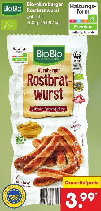 Netto Marken-Discount Bio-Nürnberger Rostbratwurst 250 g Angebot