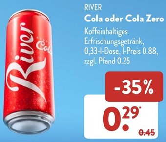 Aldi Süd RIVER Cola oder Cola Zero 0,33 L Dose Angebot