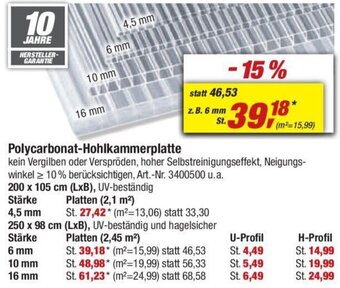 toom Baumarkt Polycarbonat-Hohlkammerplatte Angebot