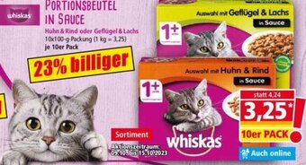 Norma whiskas PORTIONSBEUTEL IN SAUCE 10x100 g Packung Angebot