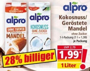 Norma alpro Kokosnuss/ Geröstete Mandel 1 Liter Angebot