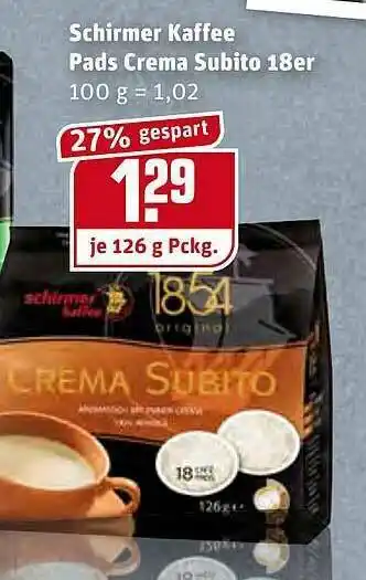 REWE Schirmer Kaffee Pads Crema Subito 18er Angebot