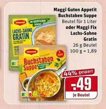 REWE Maggi Guten Appetit Buschtaben Suppe Oder Maggi Fix Lachs-sahne Gratin Angebot