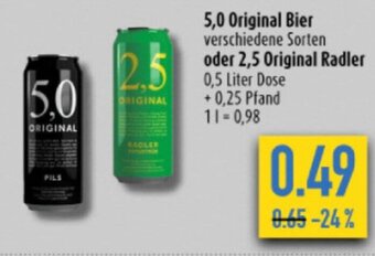 diska 5,0 Original Bier verschiedene Sorten oder 2,5 Original Radler 0,5 L Angebot