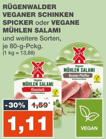 mein real RÜGENWALDER VEGANER SCHINKEN SPICKER oder VEGANE MÜHLEN SALAMI je 80-g-Pckg. Angebot