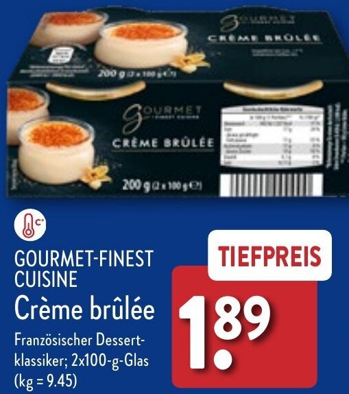 Gourmet Finest Cuisine Crème brûlée 2x100 g Glas Angebot bei Aldi Nord