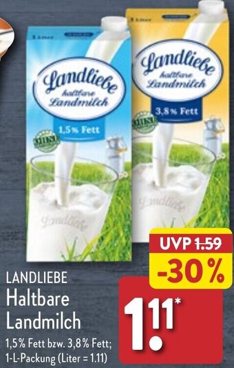 Aldi Nord LANDLIEBE Haltbare Landmilch 1 L Packung Angebot