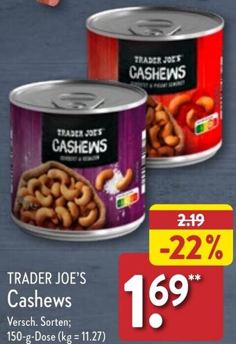 Aldi Nord TRADER JOE'S Cashews 150 g Dose Angebot