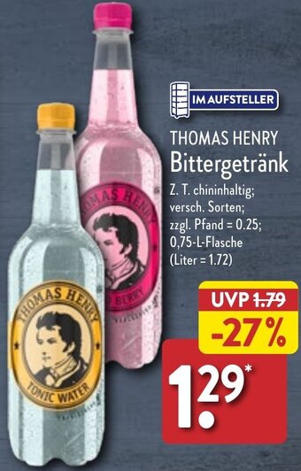 Aldi Nord THOMAS HENRY Bittergetränk 0,75 L Flasche Angebot