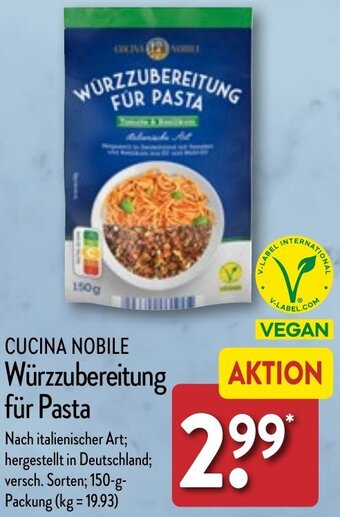 Aldi Nord CUCINA NOBILE Würzzubereitung für Pasta 150 g Packung Angebot