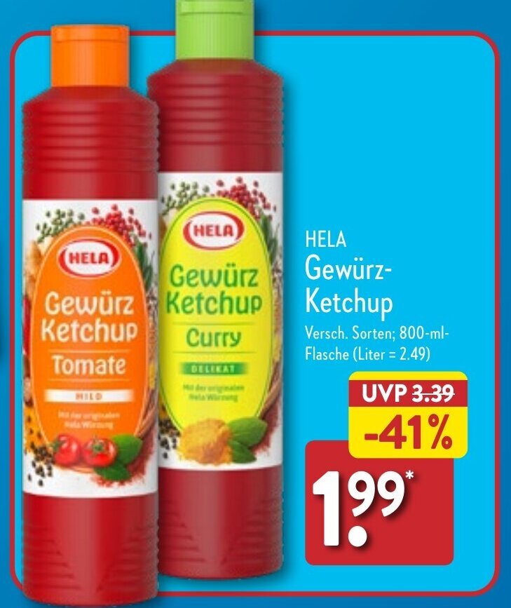 HELA Gewürz Ketchup 800 ml Flasche Angebot bei Aldi Nord