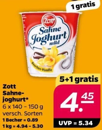 NETTO Zott Sahnejoghurt 6 x 140 - 150 g Angebot