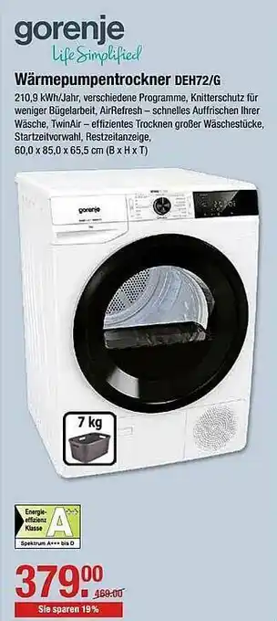 V Markt Gorenje Wärmepumpentrockner Deh72.g Angebot