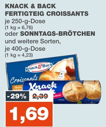 mein real KNACK & BACK FERTIGTEIG CROISSANTS je 250-g-Dose oder SONNTAGS-BRÖTCHEN je 400-g Angebot