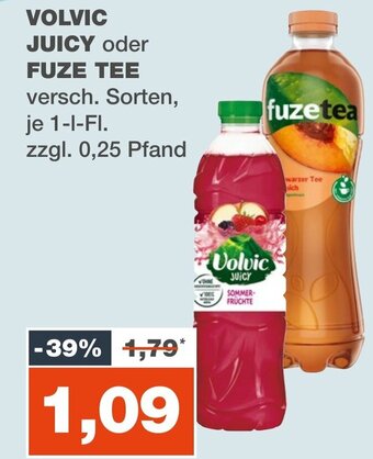 mein real VOLVIC JUICY oder FUZE TEE versch. Sorten, je 1-I-FI. Angebot