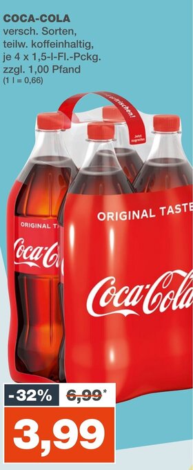mein real COCA-COLA versch. Sorten, teilw. koffeinhaltig, je 4 x 1,5-I-FI. Angebot
