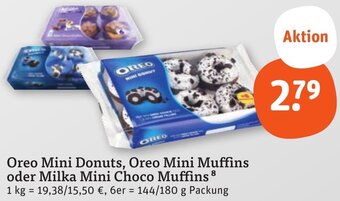 tegut Oreo Mini Donuts, Oreo Mini Muffins oder Milka Mini Choco Muffins 144/180 g Packung Angebot